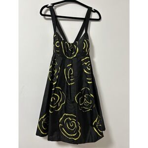 Y2K Silk Babydoll Dress INC Black Floral Rose Size 6 Women's